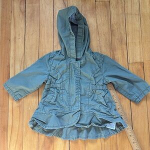 Old Navy 3-6m Girls Olive Green Peplum Trench Hood Zip Military Utility Jacket